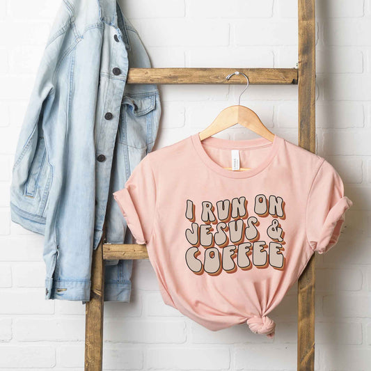 I Run On Jesus And Coffee Retro | Short Sleeve Crew Neck
