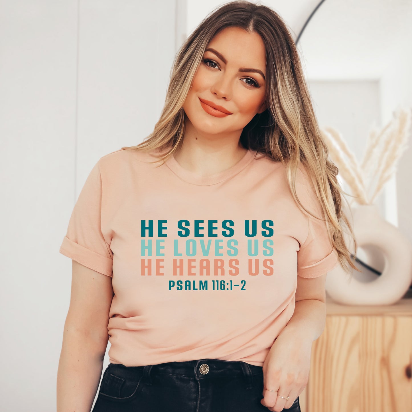 He Sees Us Colorful Words | Short Sleeve Crew Neck