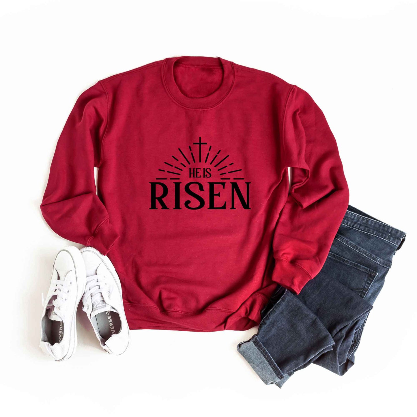He Is Risen Cross In Sun Ray | Sweatshirt