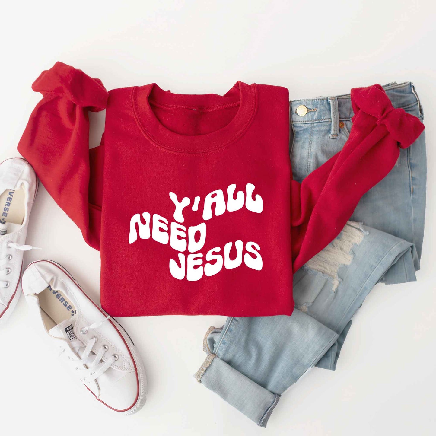 Retro Y'all Need Jesus Wavy | Sweatshirt