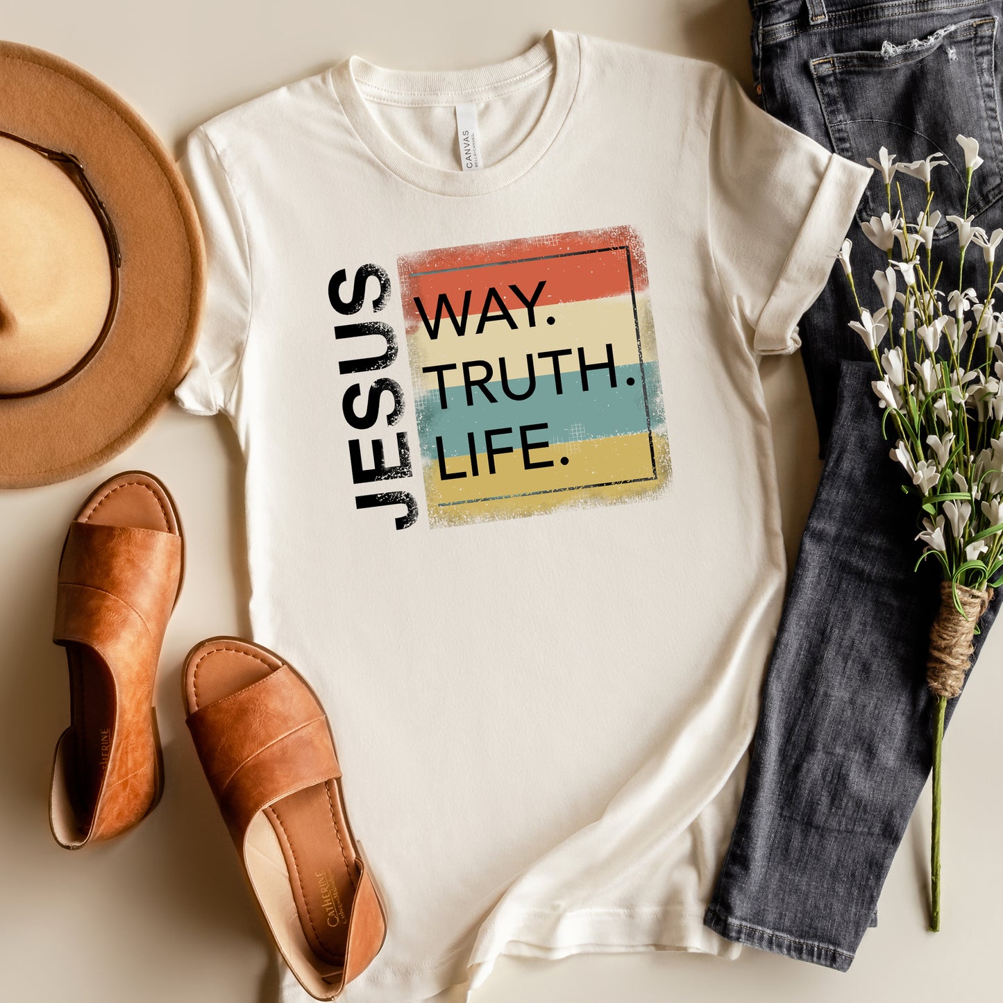 Jesus Way Truth Life Colorful | Short Sleeve Crew Neck