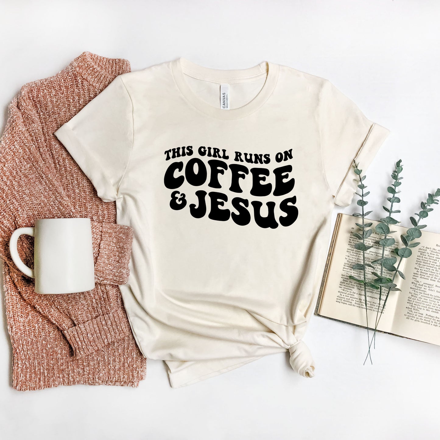 This Girl Runs On Coffee And Jesus | Short Sleeve Crew Neck