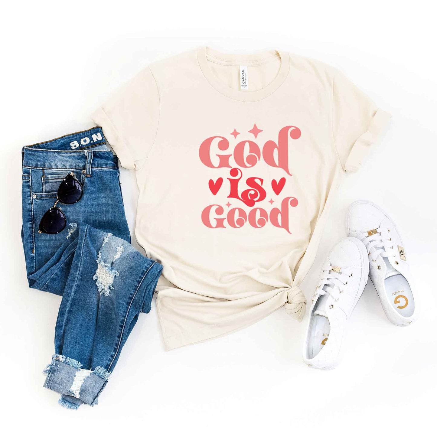 God Is Good Hearts | Short Sleeve Crew Neck