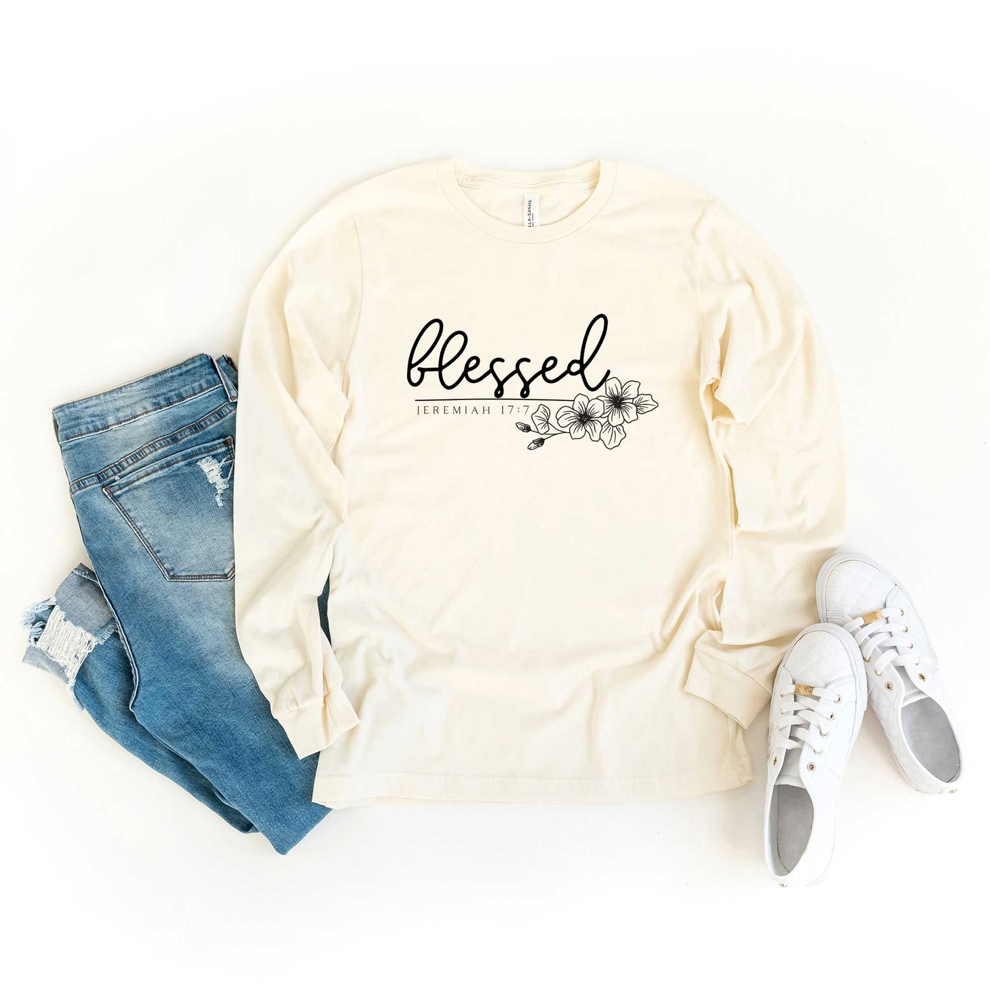 Blessed Scripture Floral | Long Sleeve Crew Neck