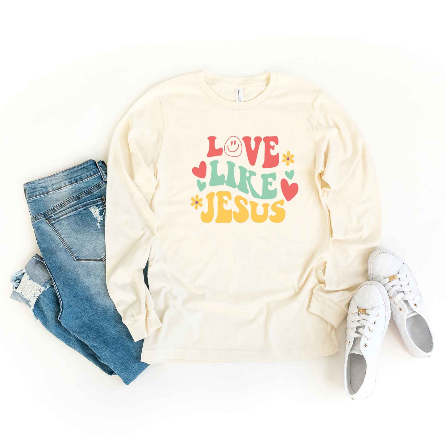 Love Like Jesus Retro Flowers | Long Sleeve Crew Neck