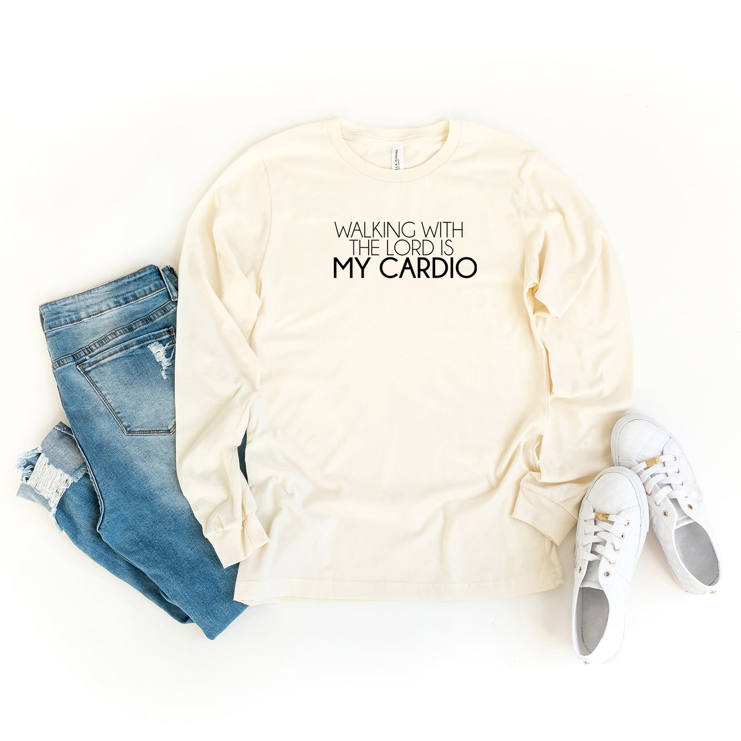 Walking With The Lord Is My Cardio | Long Sleeve Crew Neck