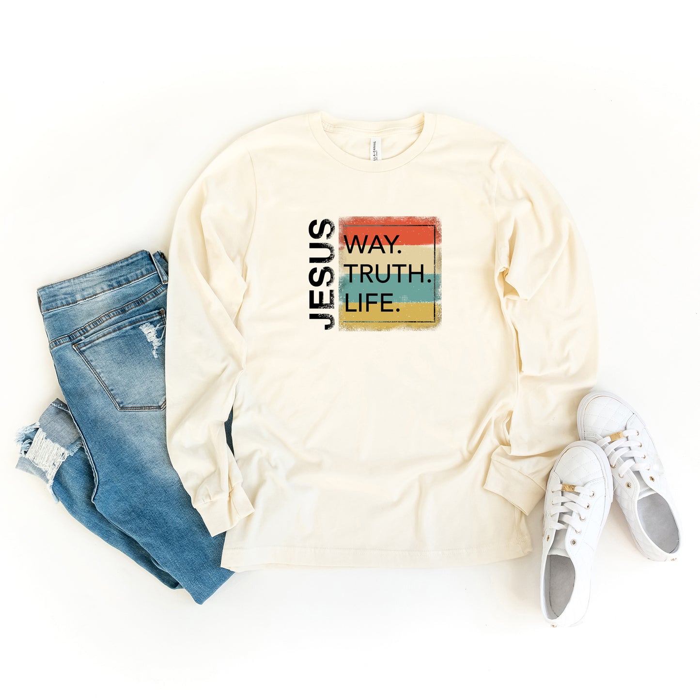 Jesus Way Truth Life Colorful | Long Sleeve Crew Neck