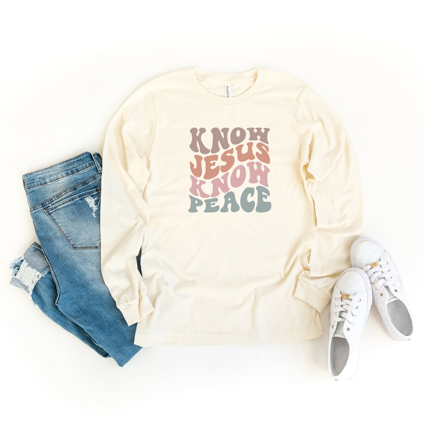 Know Jesus Know Peace Wavy | Long Sleeve Crew Neck