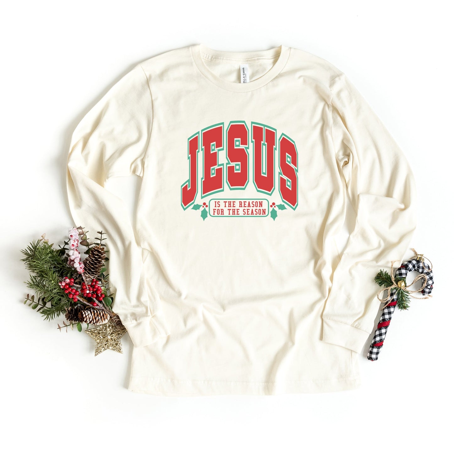 Red and Green Jesus Is The Reason | Long Sleeve Crew Neck