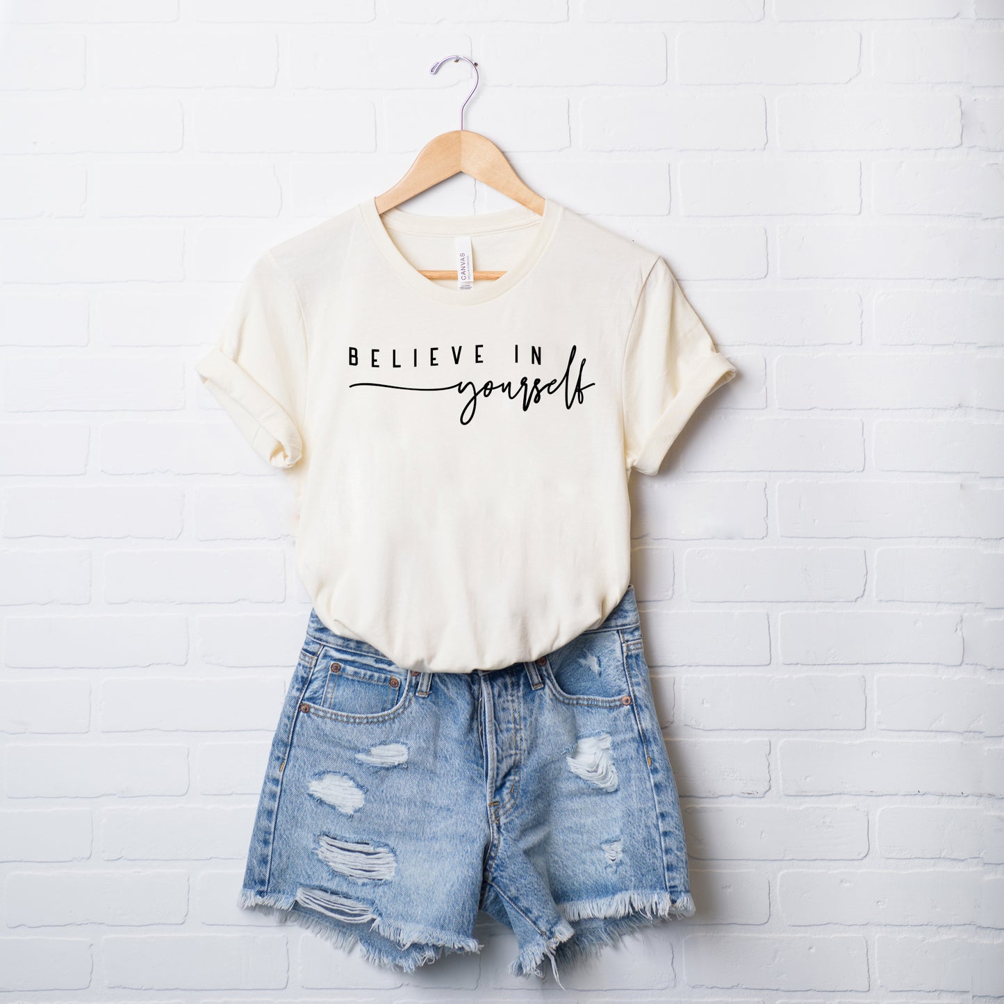 Believe In Yourself Cursive | Short Sleeve Crew Neck