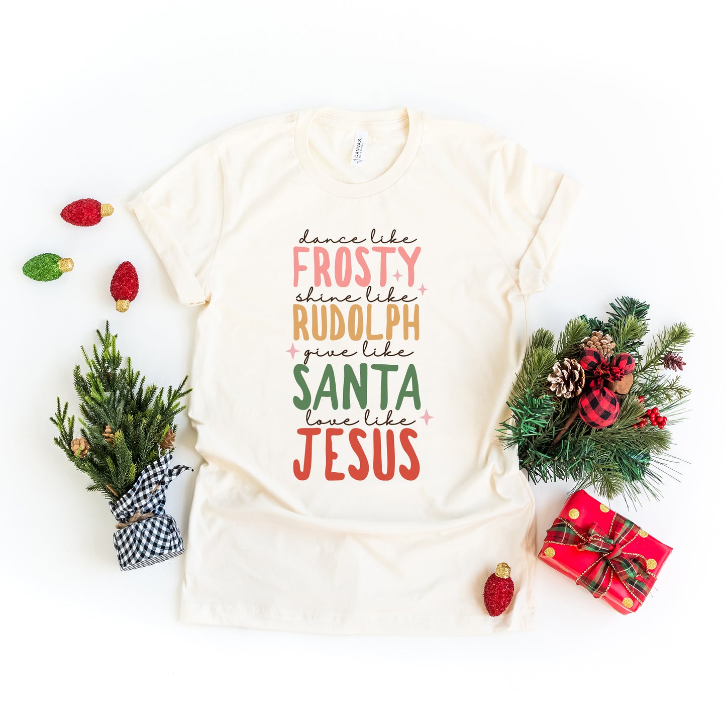 Frosty Rudolph Santa Jesus | Short Sleeve Crew Neck