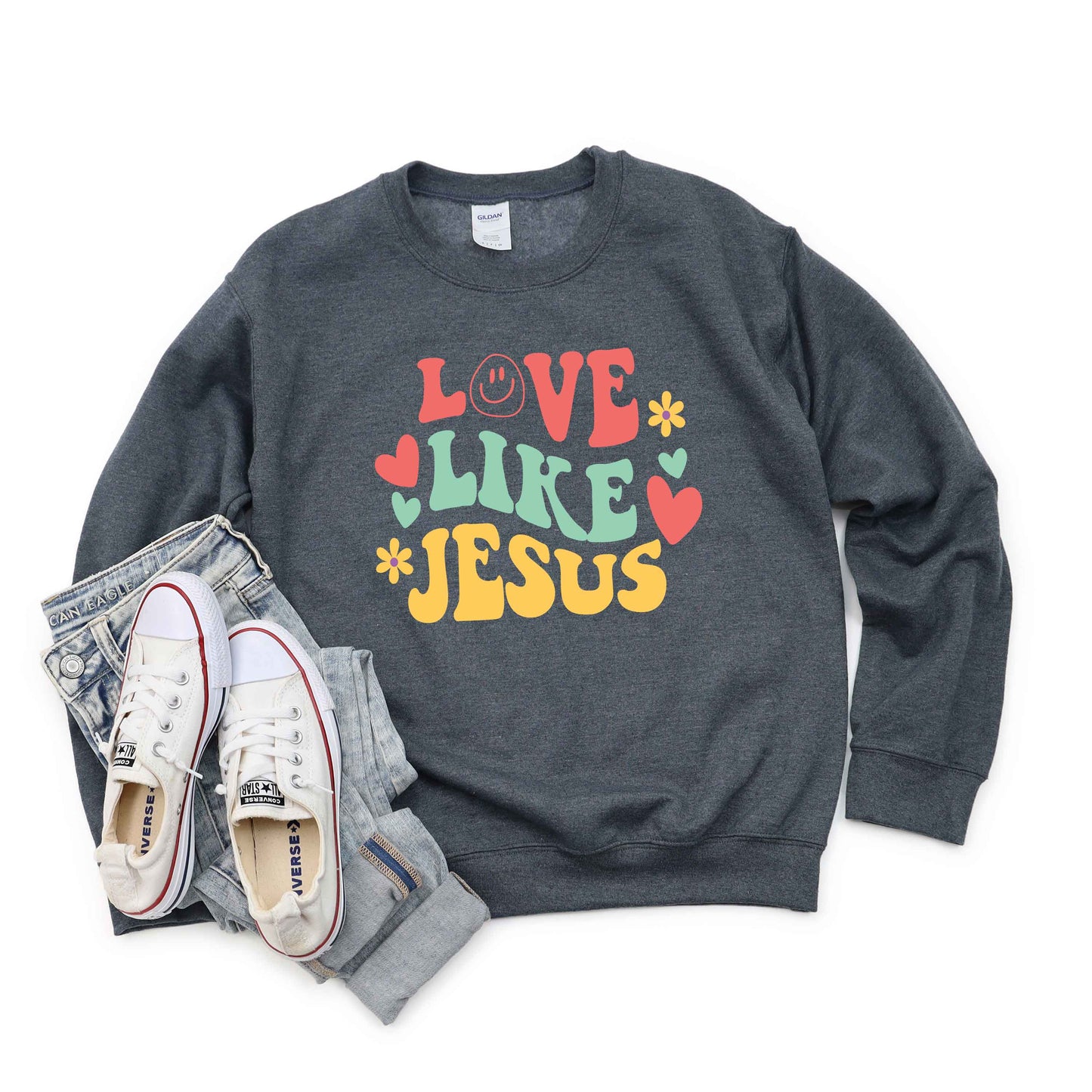 Love Like Jesus Retro Flowers | Sweatshirt