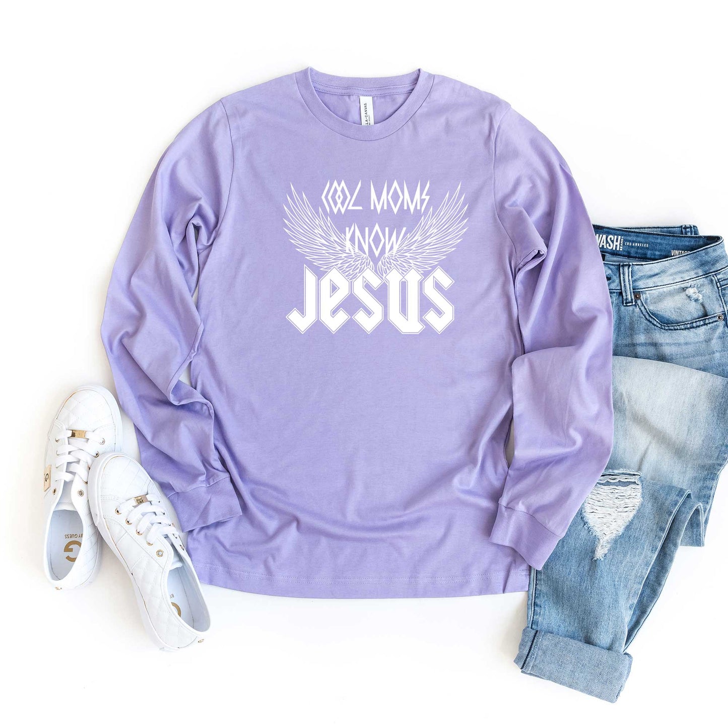 Cool Moms Know Jesus Wings | Long Sleeve Crew Neck