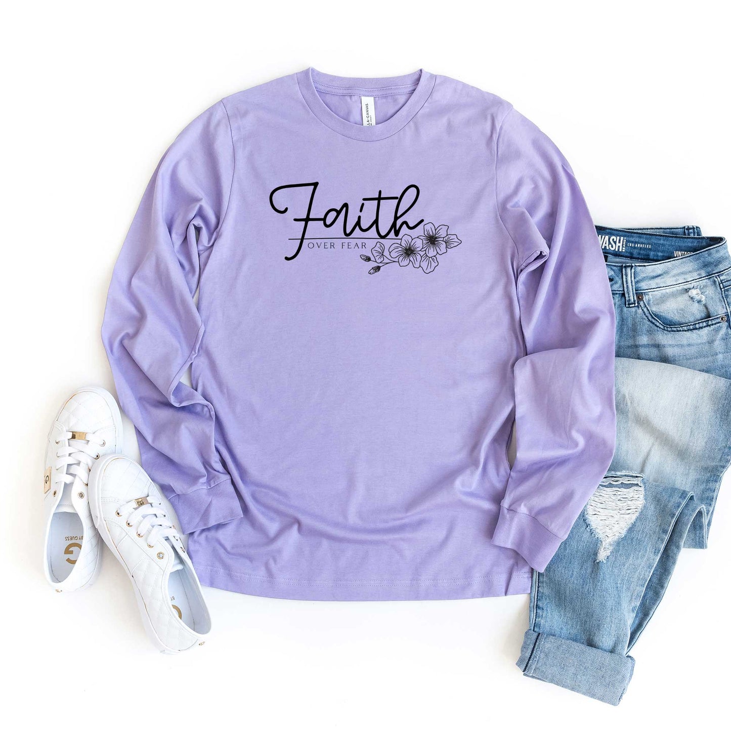 Faith Over Fear Floral | Long Sleeve Crew Neck