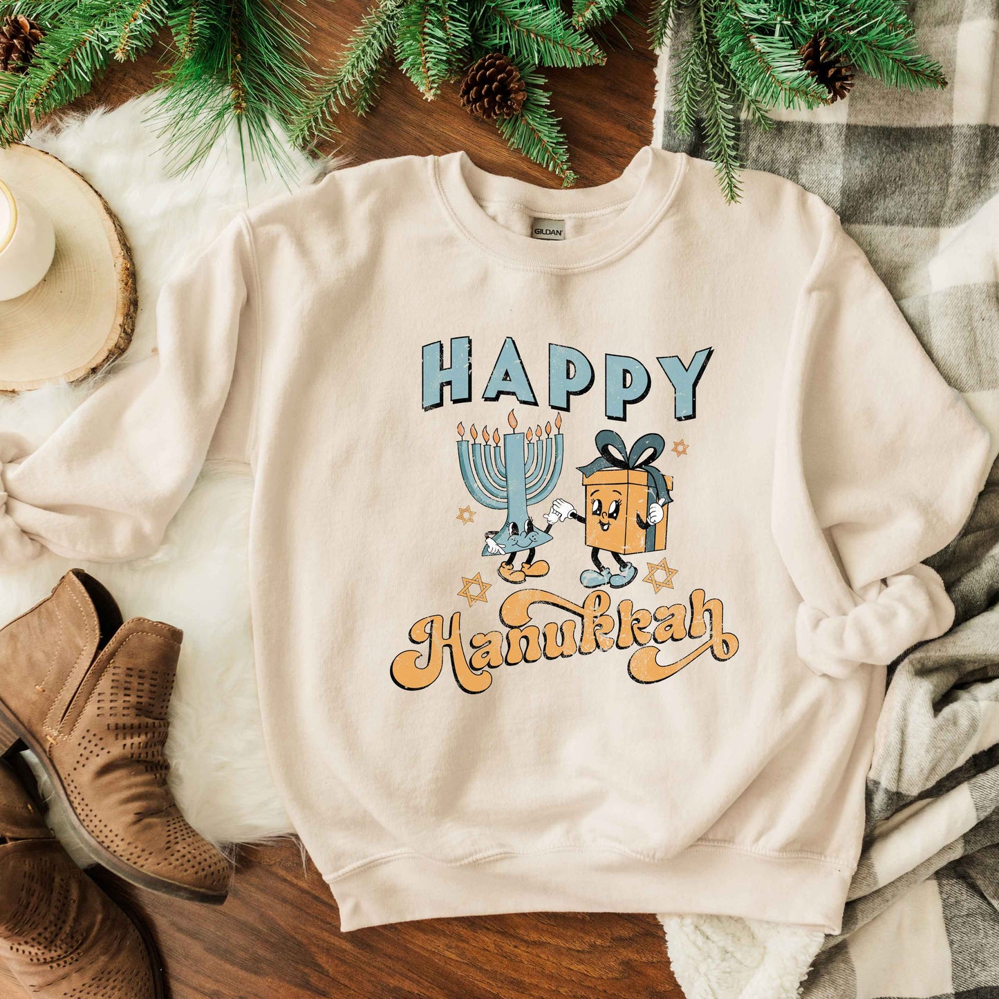 Happy Hanukkah Distressed | Sweatshirt
