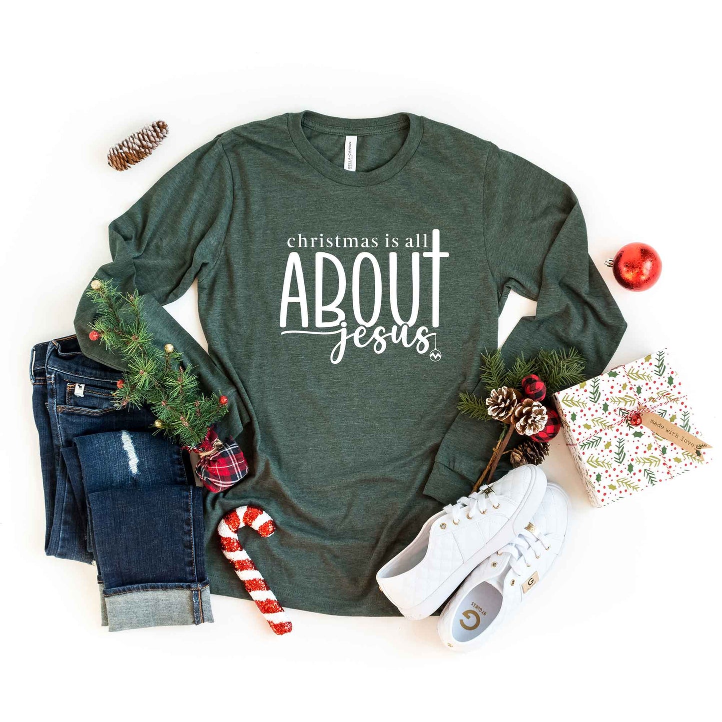 Christmas Is All About Jesus Ornament | Long Sleeve Crew Neck
