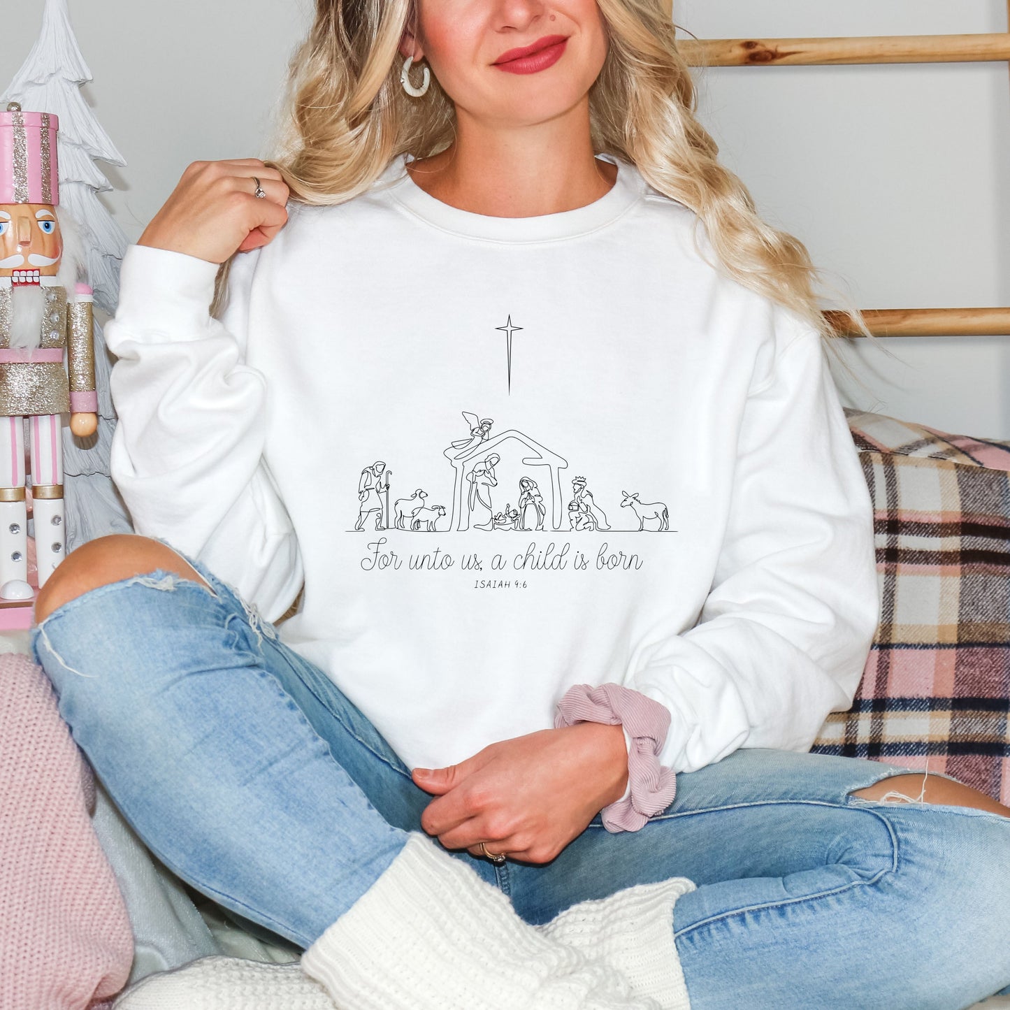 For Unto Us a Child Is Born Nativity | Garment Dyed Sweatshirt
