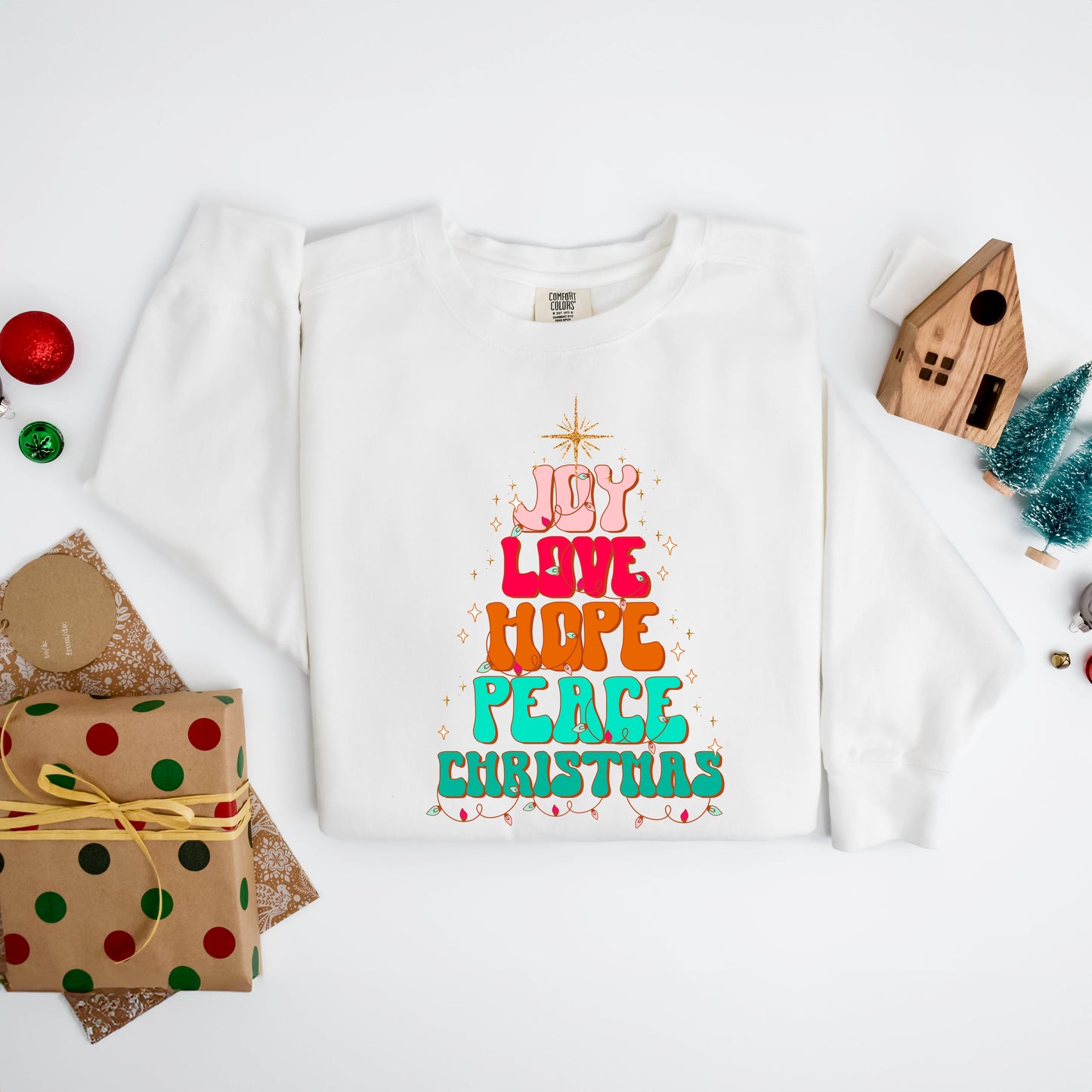 Joy Love Hope Peace Christmas Tree | Garment Dyed Sweatshirt
