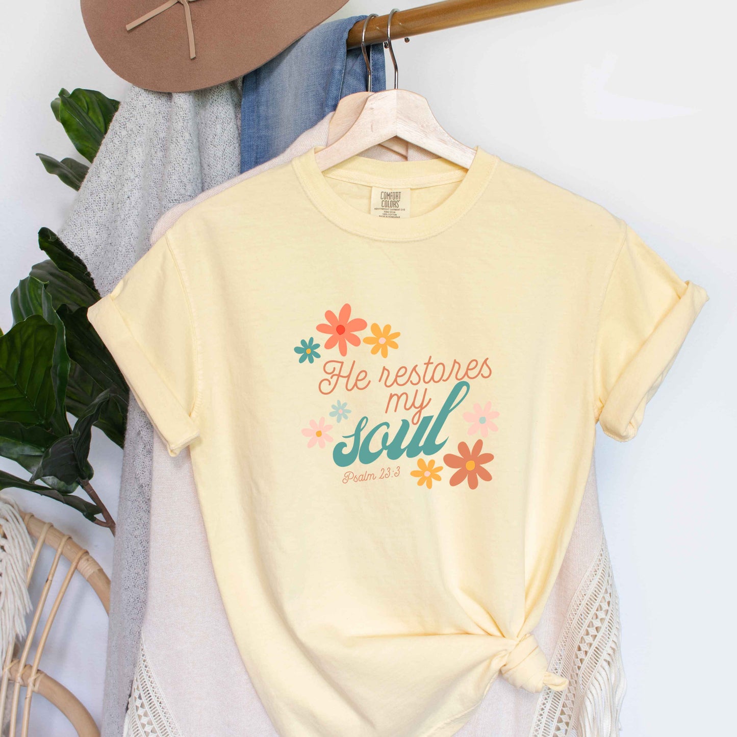 He Restores My Soul Scripture | Garment Dyed Tee