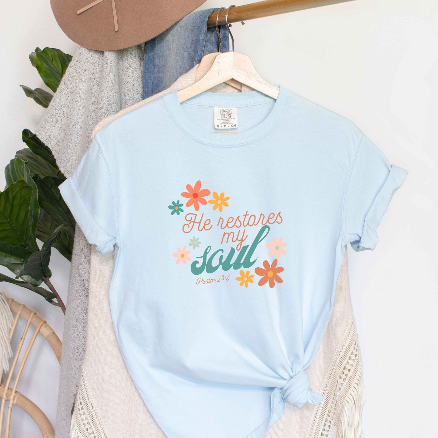 He Restores My Soul Scripture | Garment Dyed Tee