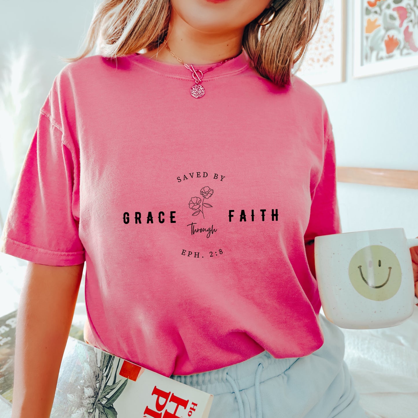 Saved By Grace Through Faith Flower | Garment Dyed Tee