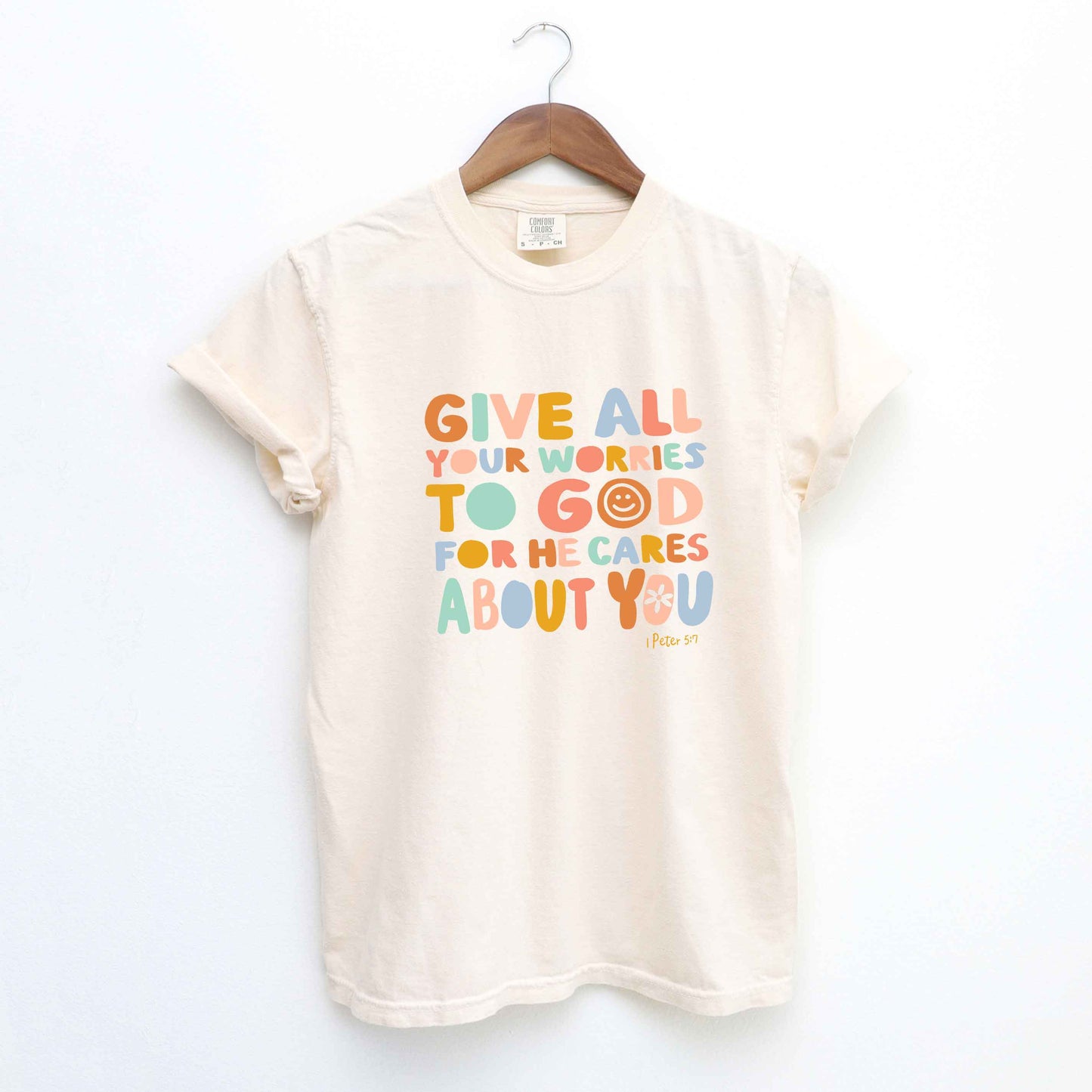 All Your Worries To God Smiley Face | Garment Dyed Tee