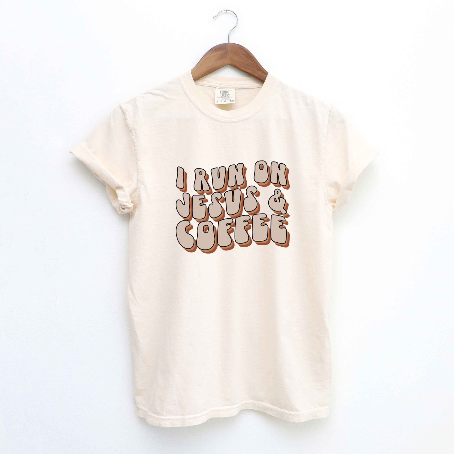 I Run On Jesus and Coffee Retro | Garment Dyed Tee