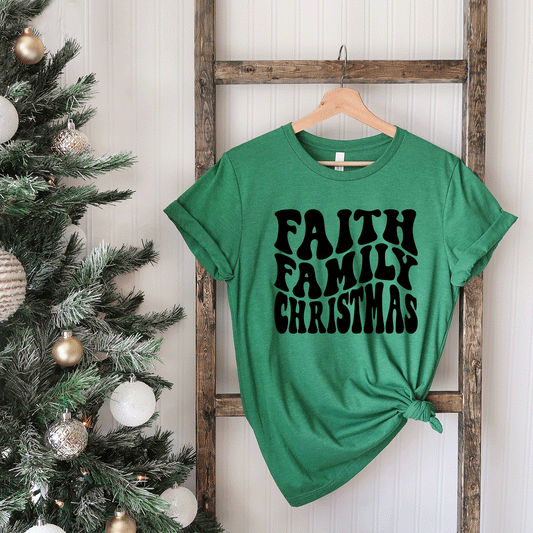 Faith Family Christmas Wavy | Short Sleeve Crew Neck
