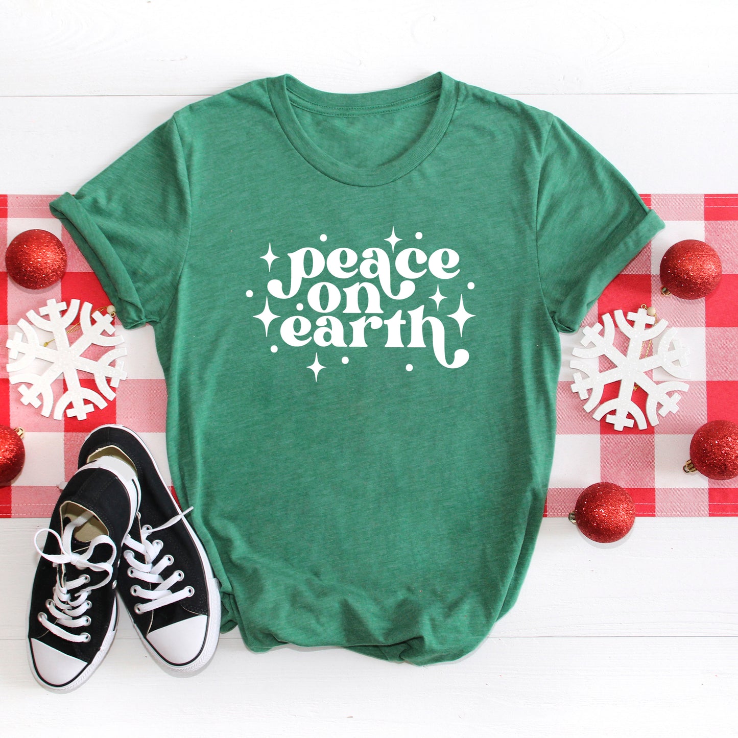 Whimsical Peace On Earth | Short Sleeve Crew Neck