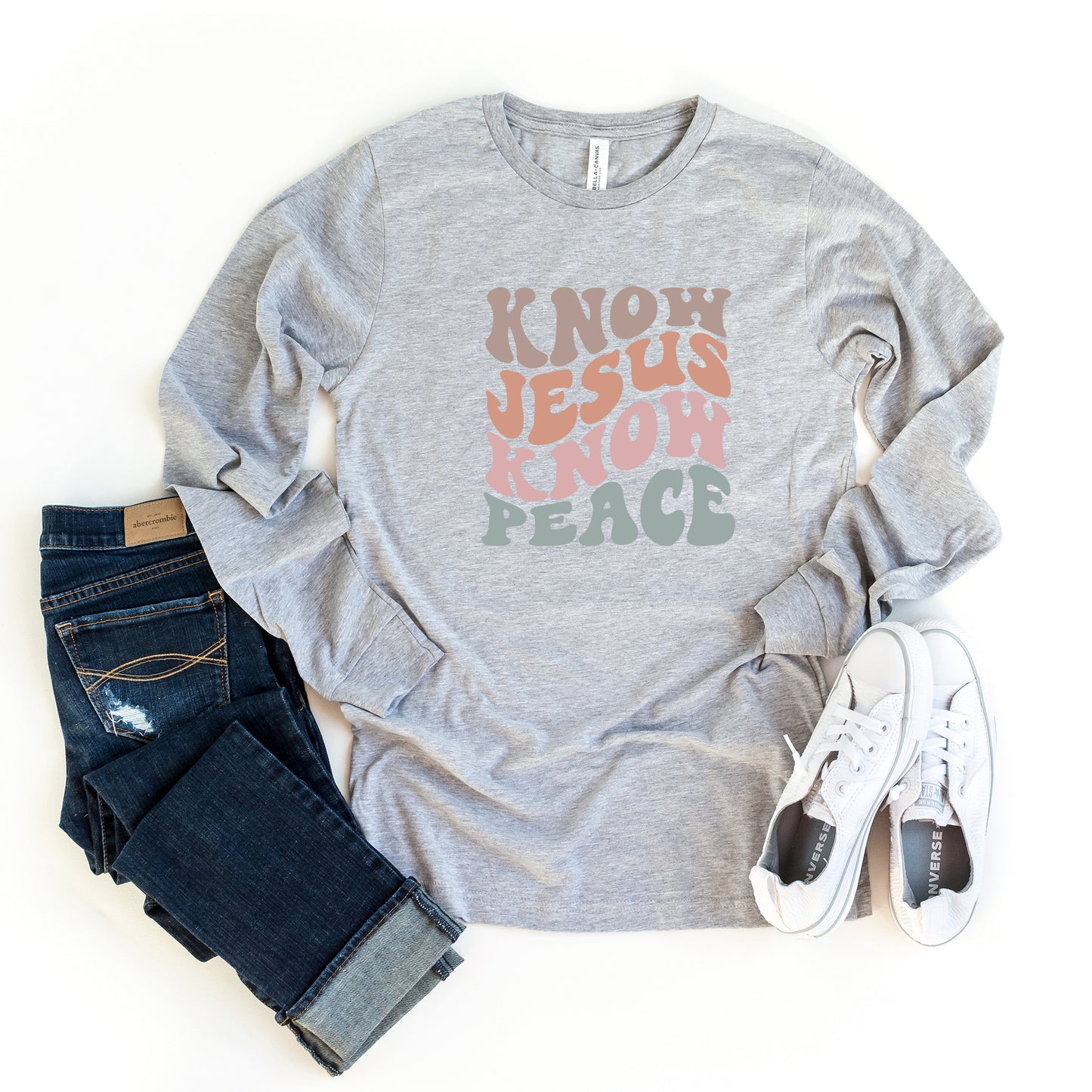 Know Jesus Know Peace Wavy | Long Sleeve Crew Neck