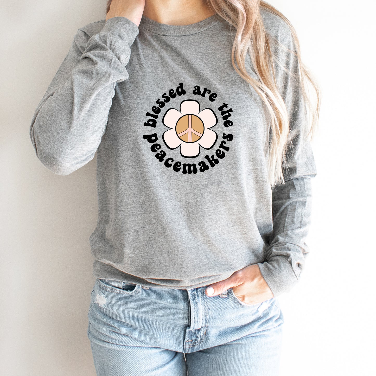 Blessed Are The Peacemakers Flower | Long Sleeve Crew Neck