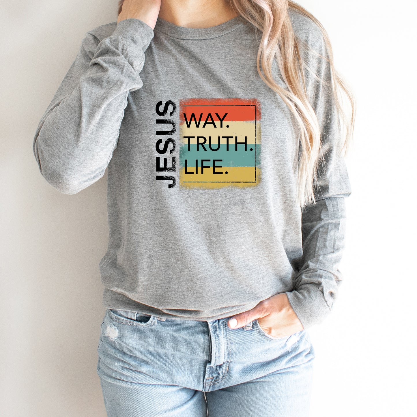 Jesus Way Truth Life Colorful | Long Sleeve Crew Neck