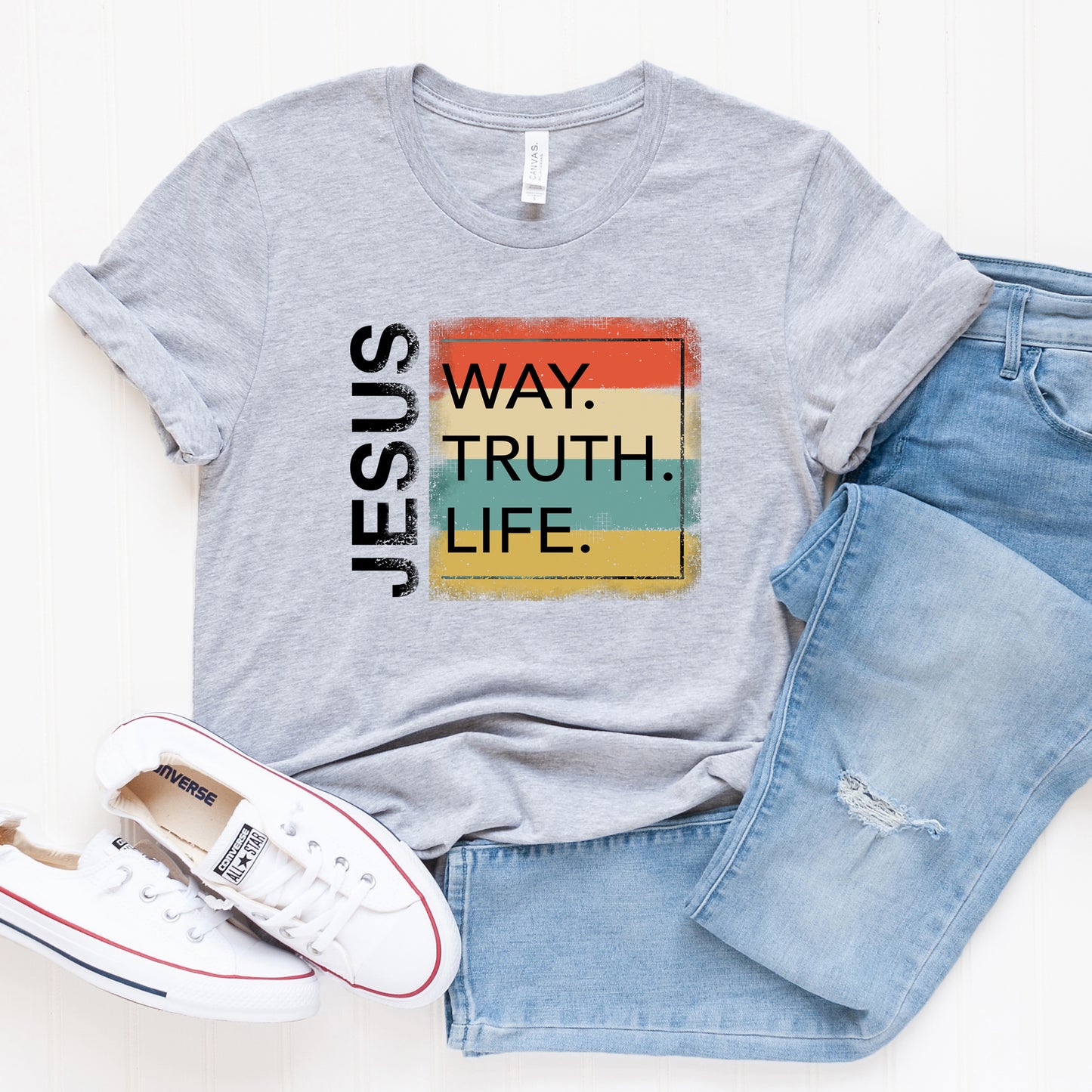 Jesus Way Truth Life Colorful | Short Sleeve Crew Neck