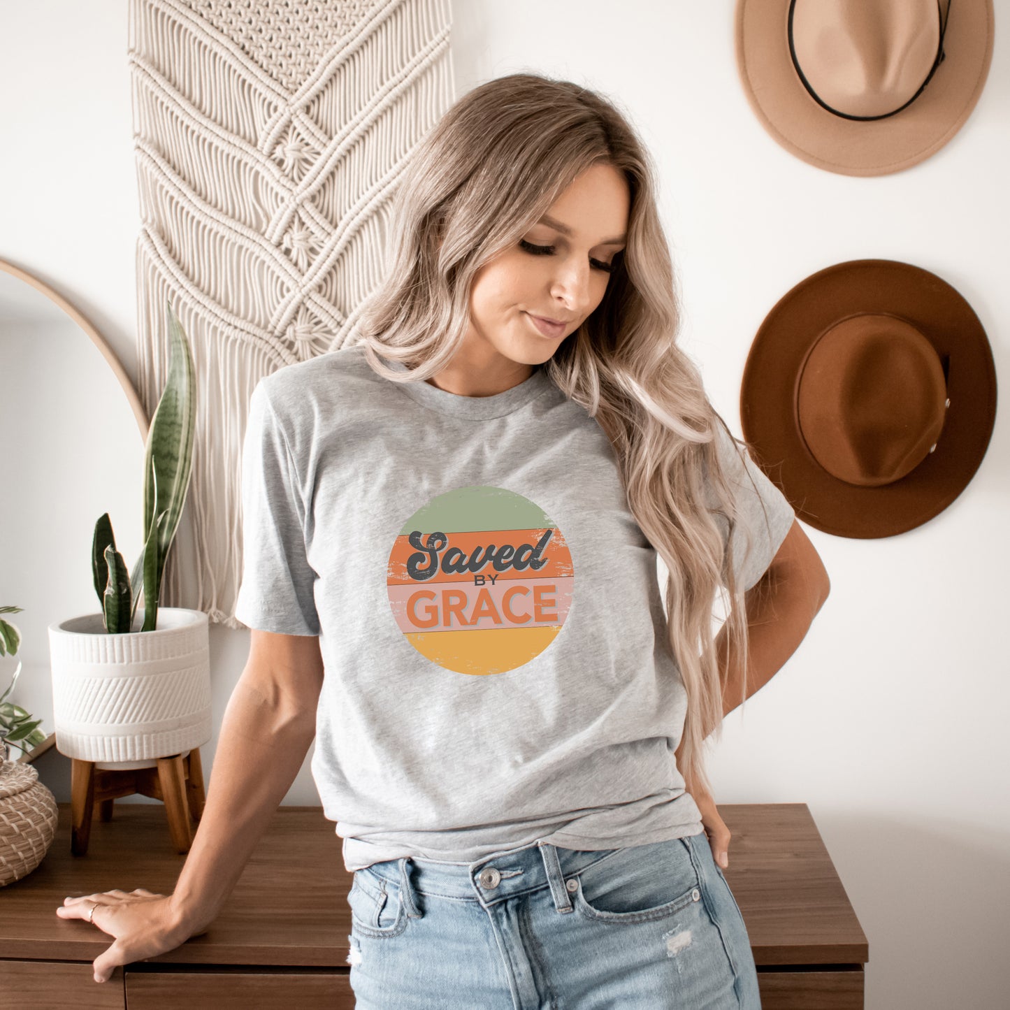 Retro Saved By Grace | Short Sleeve Crew Neck
