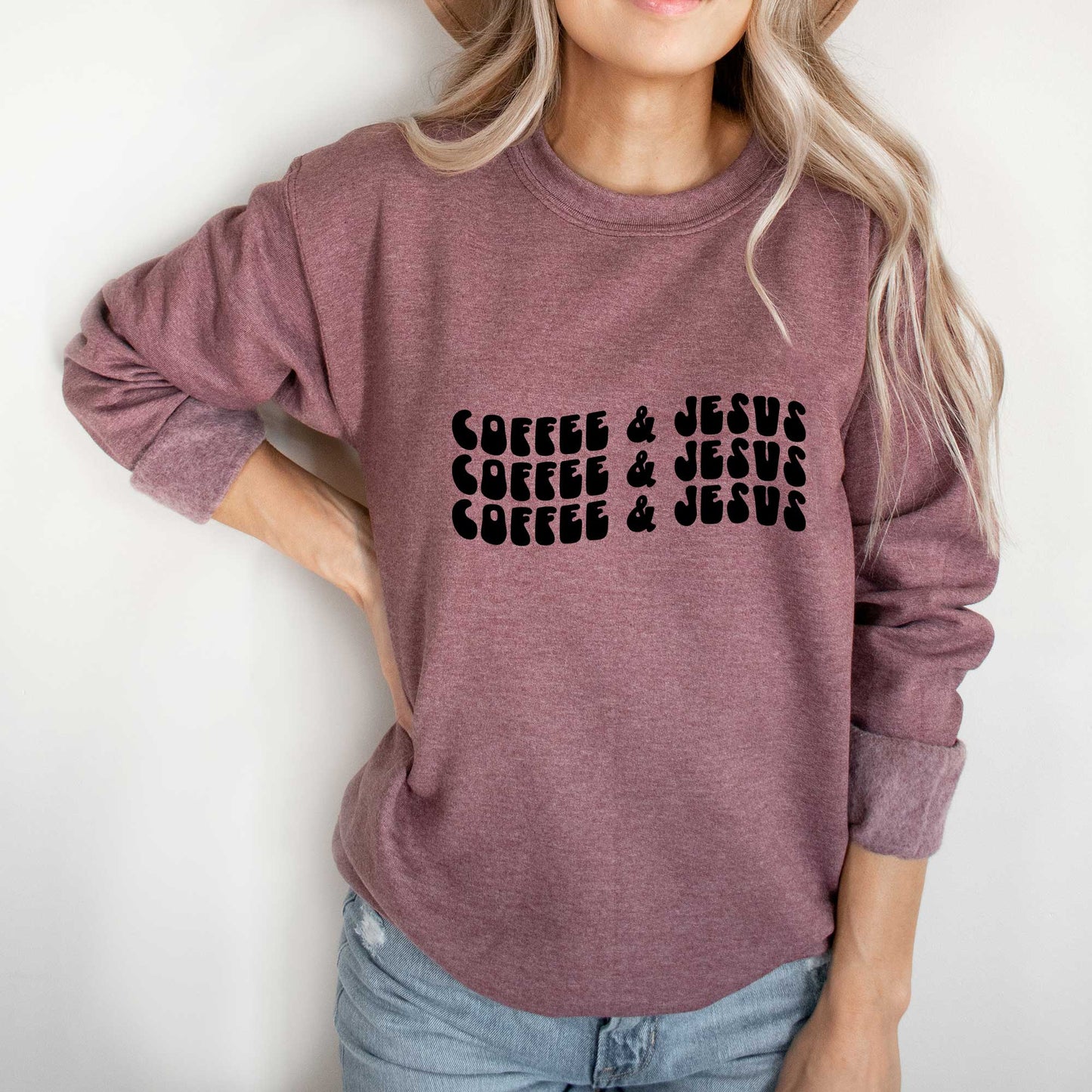 Coffee And Jesus Stacked Wavy | Sweatshirt