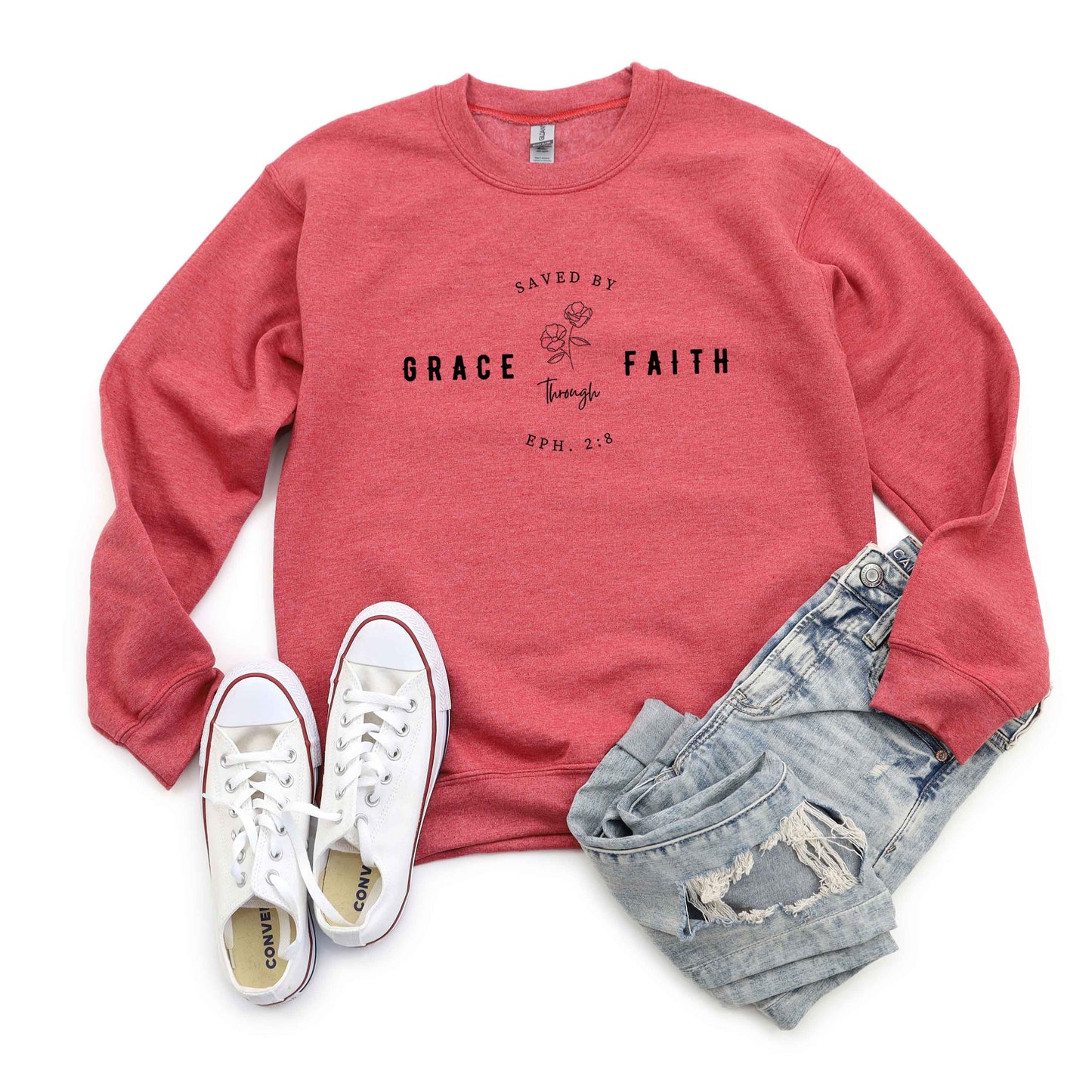 Saved By Grace Through Faith Flower | Sweatshirt