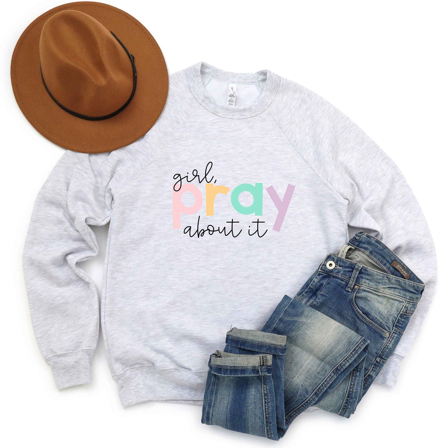 Girl Pray About It Colorful | Bella Canvas Premium Sweatshirt