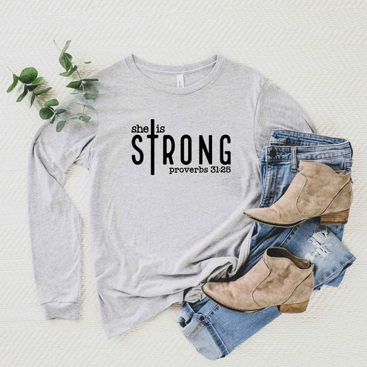 She Is Strong Cross | Long Sleeve Crew Neck