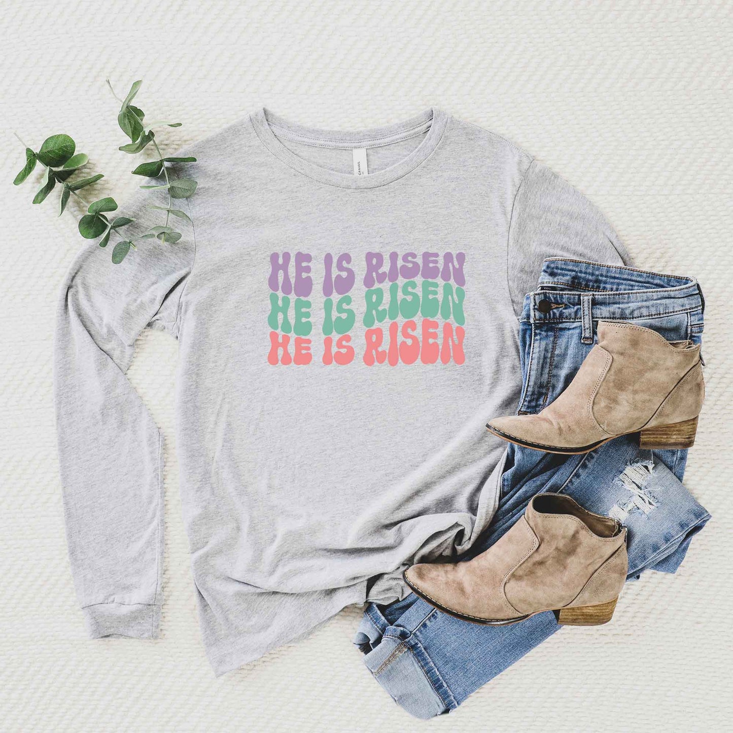 He Is Risen Stacked Wavy Colorful | Long Sleeve Crew Neck