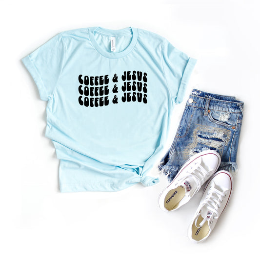 Coffee And Jesus Stacked Wavy | Short Sleeve Crew Neck