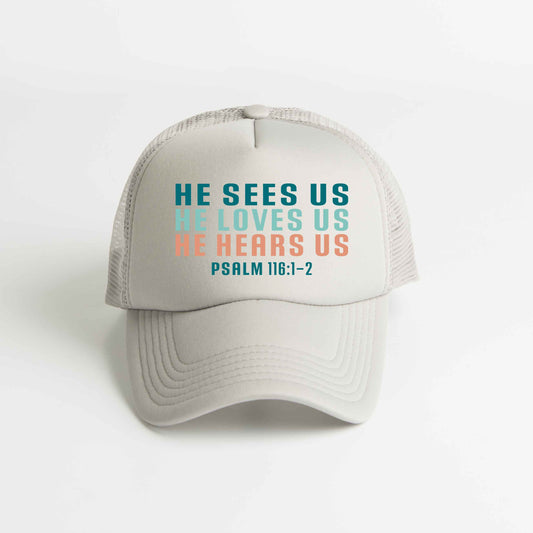 He Sees Us Colorful Words | Foam Trucker Hat