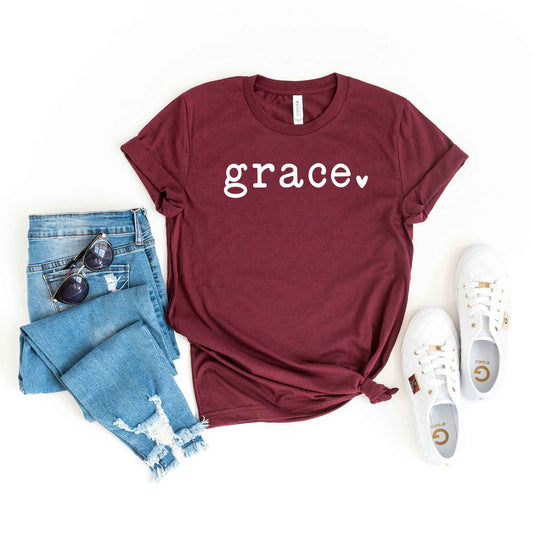 Grace Typewriter With Heart | Short Sleeve Crew Neck