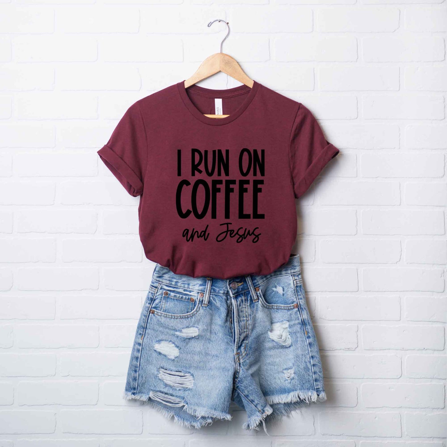 I Run On Coffee And Jesus | Short Sleeve Crew Neck