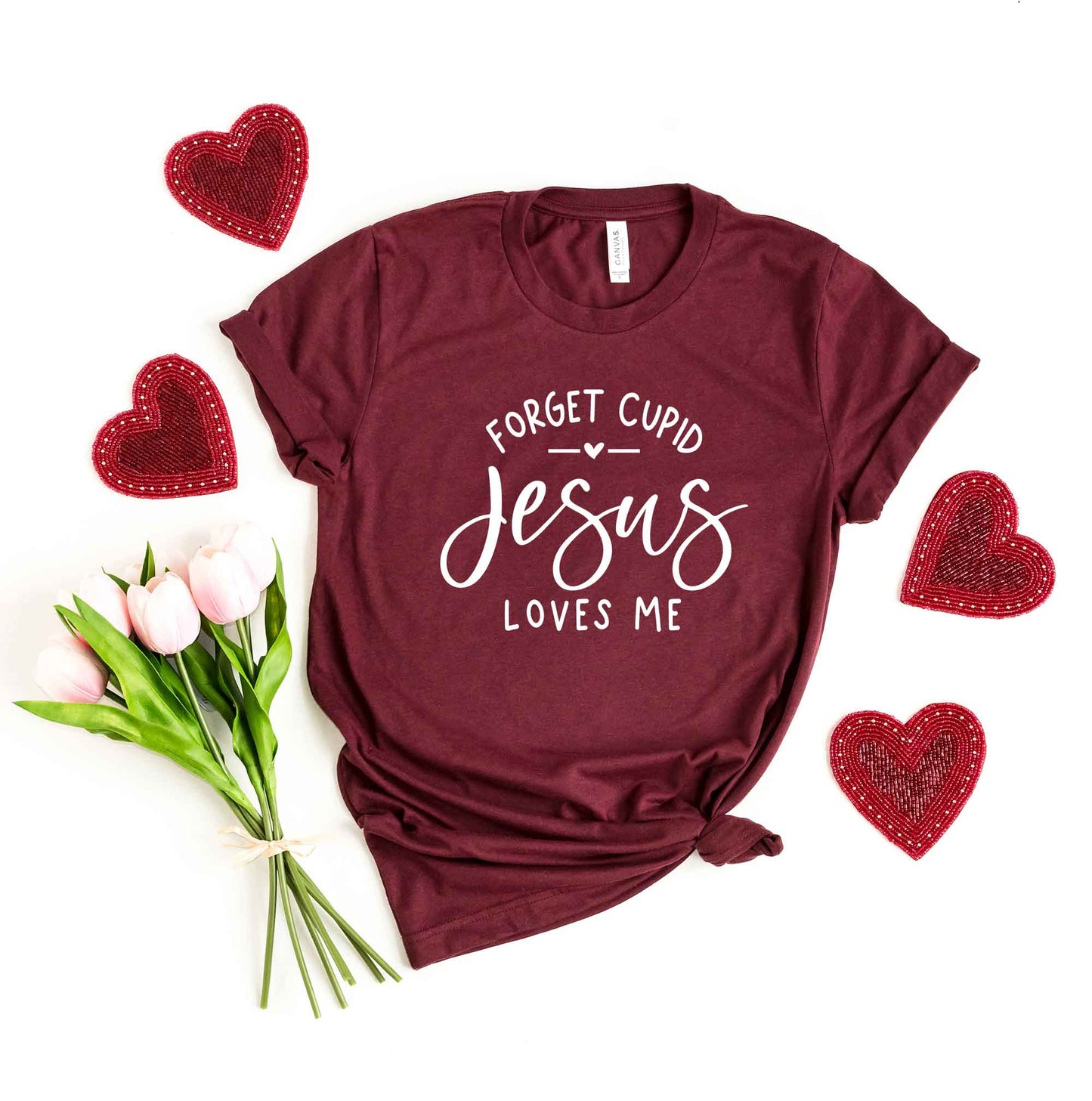 Forget Cupid Jesus Loves Me | Short Sleeve Crew Neck