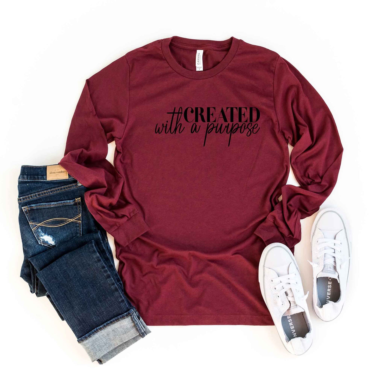 Created With A Purpose Cursive | Long Sleeve Crew Neck