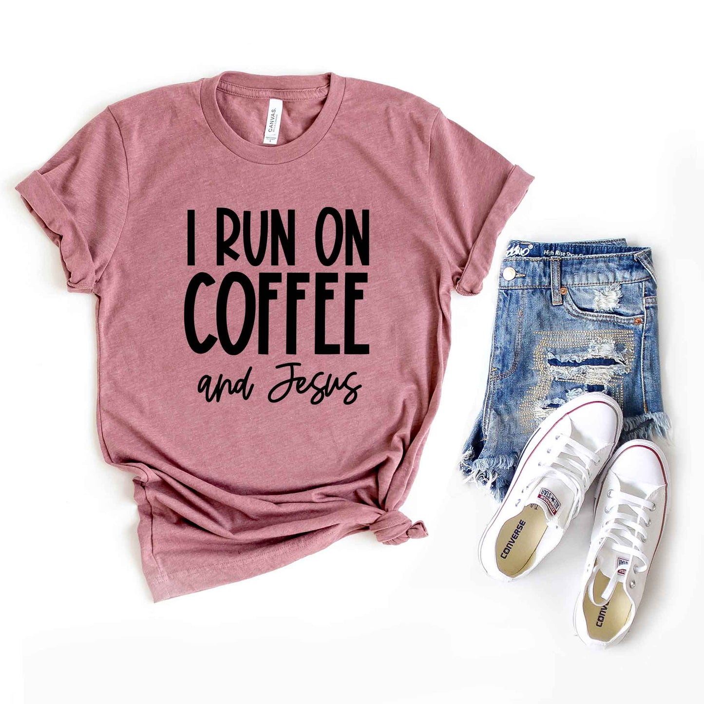 I Run On Coffee And Jesus | Short Sleeve Crew Neck