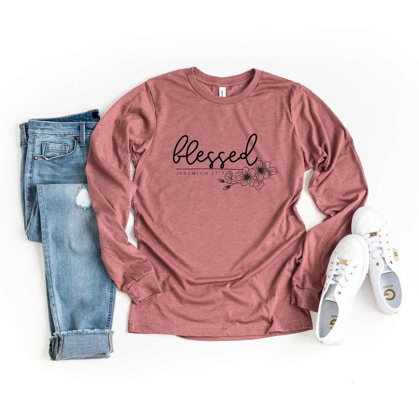 Blessed Scripture Floral | Long Sleeve Crew Neck