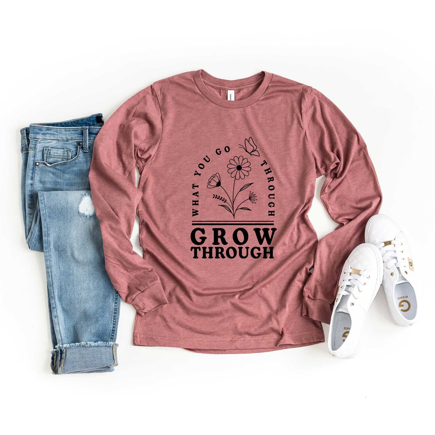 Grow Through What You Go Through Flowers | Long Sleeve Crew Neck