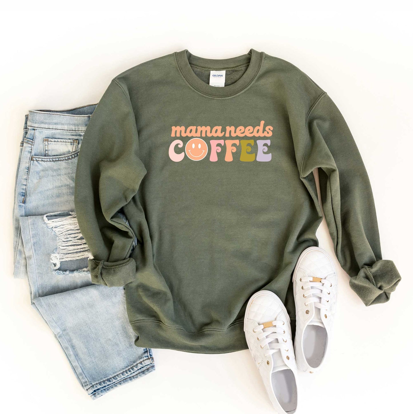 Mama Needs Coffee Smiley Face | Sweatshirt