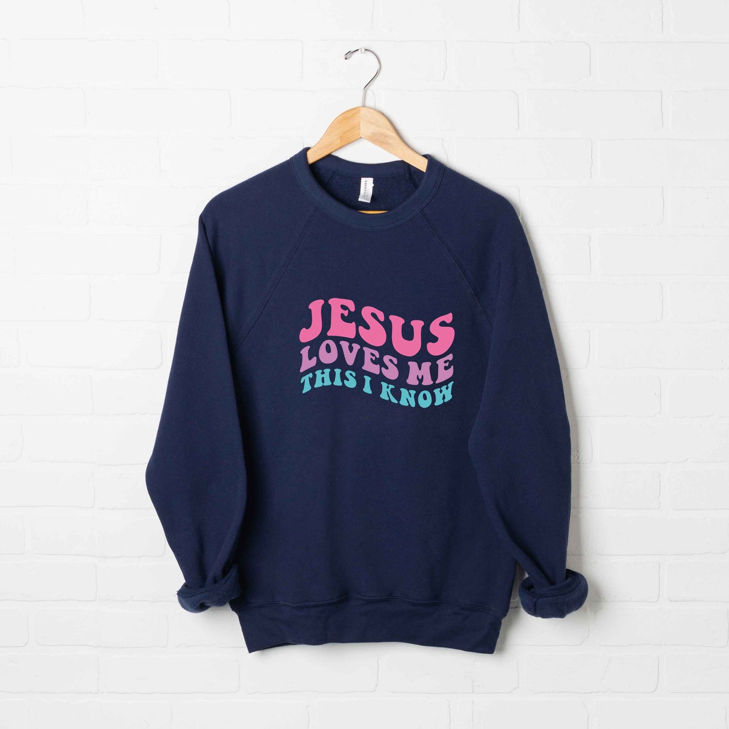 Jesus Loves Me This I Know Wavy | Bella Canvas Premium Sweatshirt